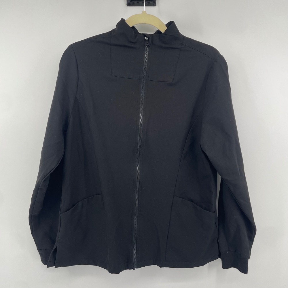 Mandala Scrub Jacket Women M Black Full Zip Equa-Tek Stretch Medical Uniform